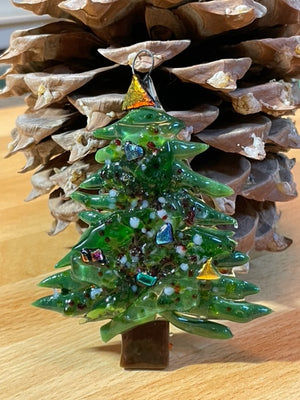 Christmas Tree Suncatcher / Fused Glass Holiday Ornament
