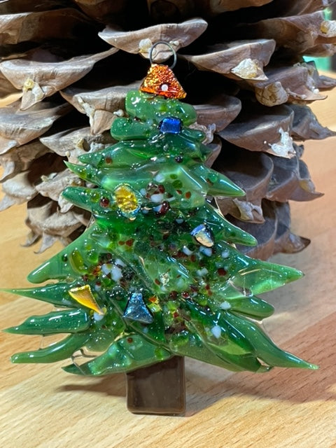 Christmas Tree Suncatcher / Fused Glass Holiday Ornament